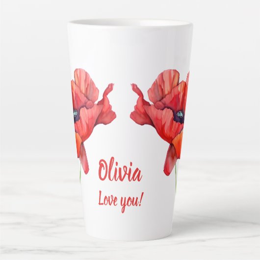 Augustus geboortebloem Rode klaproos Waterverf Latte Mok (Voorkant)