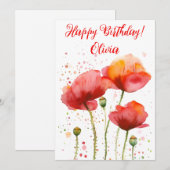 Augustus geboortebloem Rode klaprozen Waterverf Bl Feestdagenkaart (Voorkant / Achterkant)