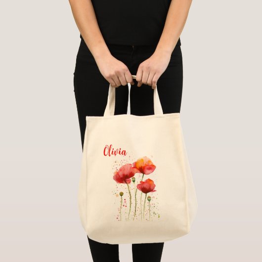 Augustus geboortebloem Rode klaprozen Waterverf Bl Tote Bag (Voorkant (product))