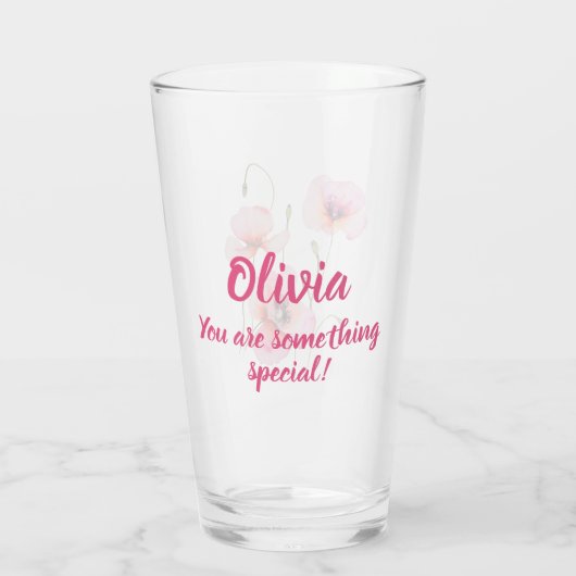 Augustus geboortebloem Roze klaprozen Waterverf Bl Glas (Achterkant)