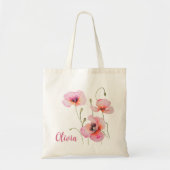 Augustus geboortebloem Roze klaprozen Waterverf Bl Tote Bag (Voorkant)