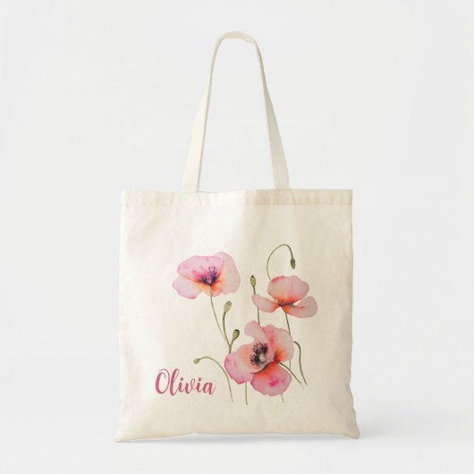 Augustus geboortebloem Roze klaprozen Waterverf Bl Tote Bag (Voorkant)
