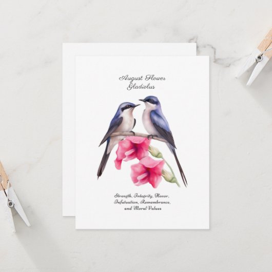 Augustus Geboortemaand Bloem Gladiolen met Vogels (Voorkant / Achterkant in situ)