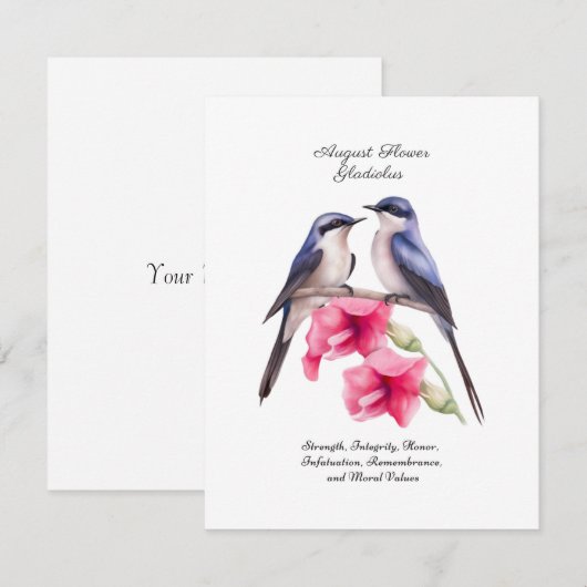 Augustus Geboortemaand Bloem Gladiolen met Vogels (Voorkant / Achterkant)