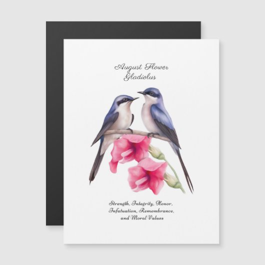 Augustus Geboortemaand Bloem Gladiolen met Vogels (Voorkant / Achterkant)