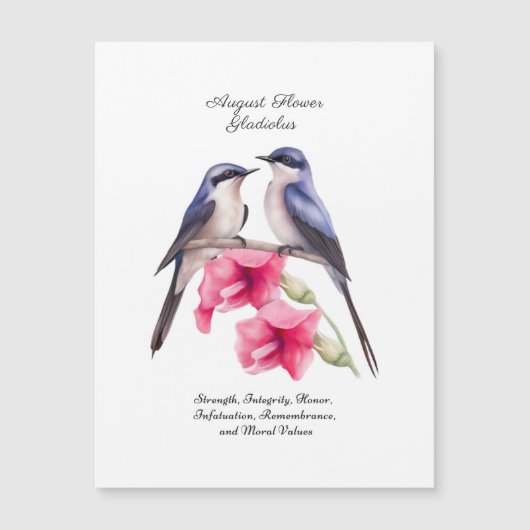 Augustus Geboortemaand Bloem Gladiolen met Vogels (Voorkant)