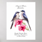 Augustus Geboortemaand Bloem Gladiolen met Vogels Poster (Voorkant)