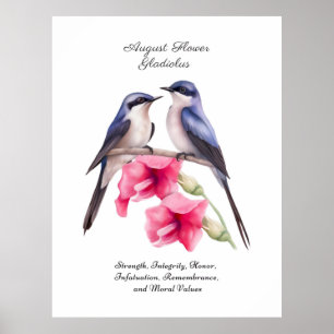 Augustus Geboortemaand Bloem Gladiolen met Vogels Poster