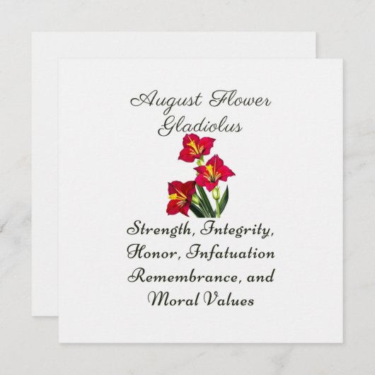 Augustus Geboortemaand Bloem Gladiolus Geboorteges (Voorkant / Achterkant)