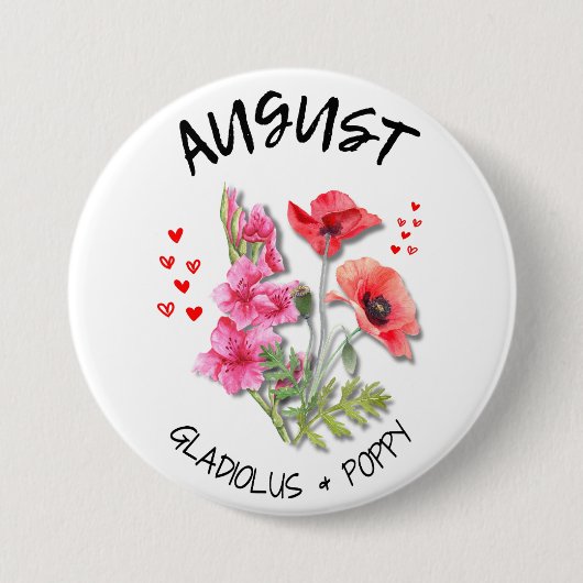 AUGUSTUS Geboortemaand Bloem Ronde Button 7,6 Cm (Voorkant)
