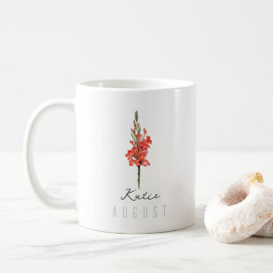 Augustus Geboortemaand Bloem w/Naam – Gladiolus Koffiemok
