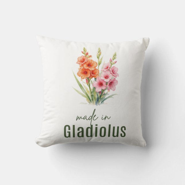 Augustus Gladiolus Geboortebloem Platte Bedankt  Kussen (Voorkant)