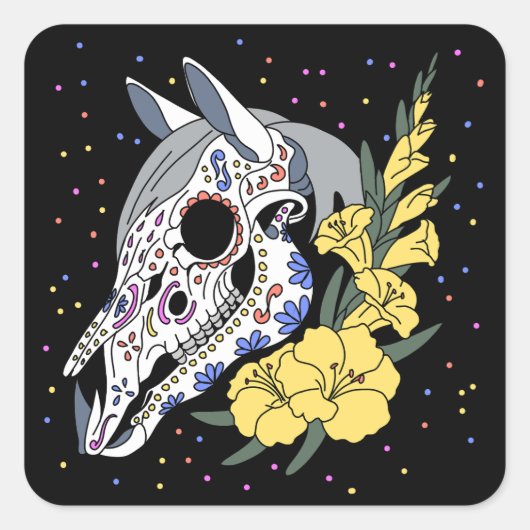 Augustus Gladiolus & Paardenschedel Vierkante Sticker (Voorkant)