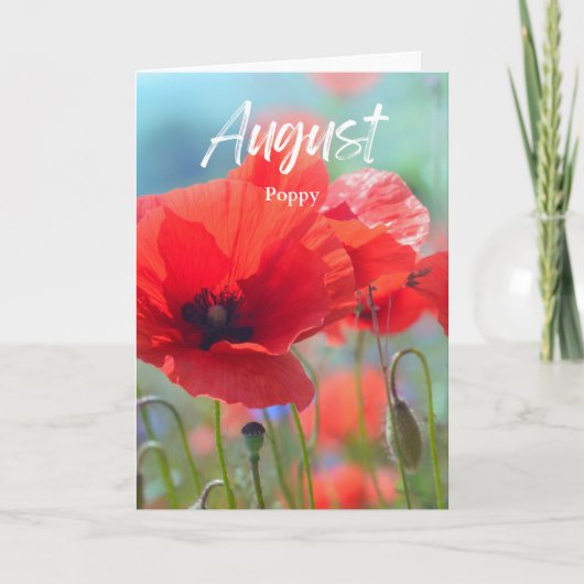 Augustus Red Bloom Poppy Geboorte Maand Verjaardag Kaart (Voorkant)