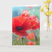 Augustus Red Bloom Poppy Geboorte Maand Verjaardag Kaart (Gele Bloem)
