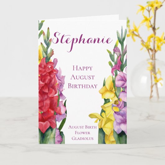 Augustus Verjaardag Geboorte Maand Bloem Gladiolus Kaart (Gele Bloem)