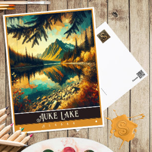 Auke Lake, Alaska   Oude Schilderij Briefkaart