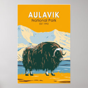 Aulavik National Park Canada Muskusos Vintage Poster