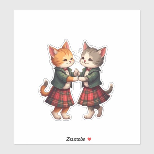 Auld Lang Feline Orange Cats Dancing Ceilidh Sticker (Vel)