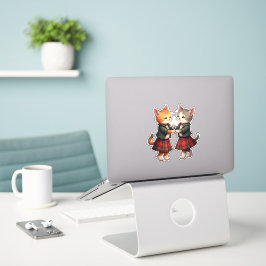 Auld Lang Feline Oranje Katten Dansen Ceilidh Sticker
