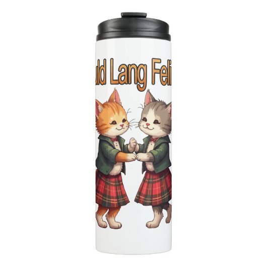 Auld Lang Feline Oranje Katten Dansen Ceilidh Thermosbeker (Voorkant)