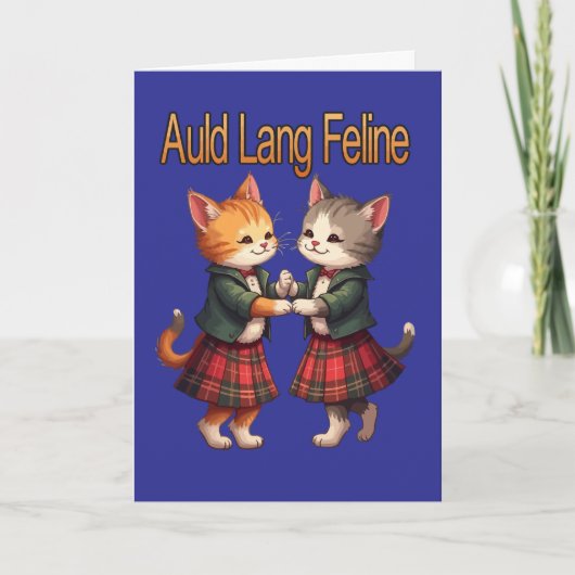 Auld Lang Feline Oranje Katten Dansen Wenskaart Feestdagen Kaart (Voorkant)