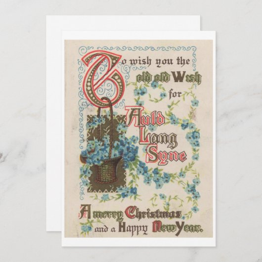 Auld Lang Syne, Kerstmis, Nieuwjaar 1914 Antiek Feestdagenkaart (Voorkant / Achterkant)