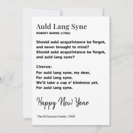 Auld Lang Syne Liedtekst Nieuw Jaar Persoonlijk Feestdagenkaart