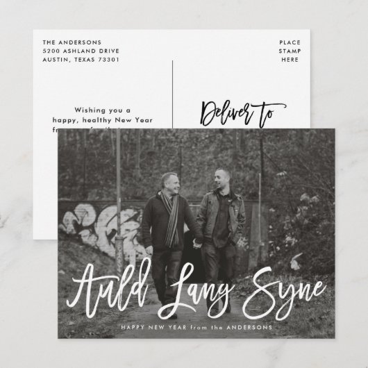 Auld Lang Syne Script | Nieuwjaarsfotokaart Feestdagenkaart (Voorkant / Achterkant)