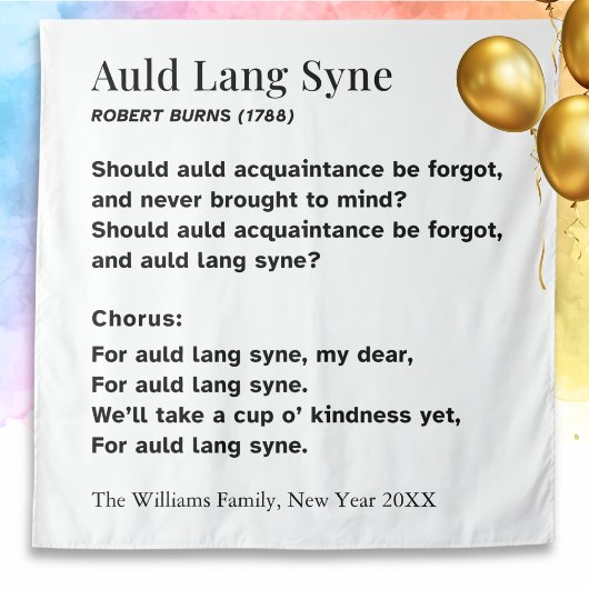 Auld Lang Syne Words for New Year - Personalized Wandkleed