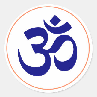 Aum- of Om-symbool (blauw met koraalring) Ronde Sticker