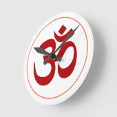 Aum- of Om-symbool (donkerrode kleur) Ronde Klok (Hoek)