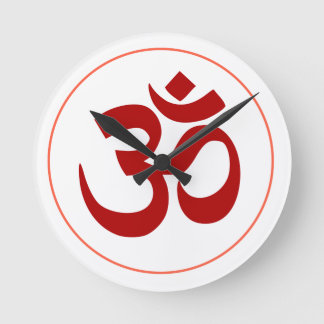 Aum- of Om-symbool (donkerrode kleur) Ronde Klok
