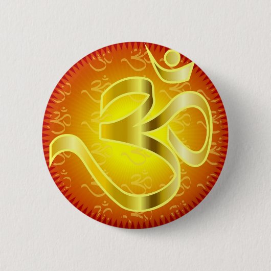 Aum- of Om-symbool in geel- en rietvorm Ronde Button 5,7 Cm (Voorkant)