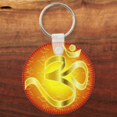 Aum- of Om-symbool in geel- en rietvorm Sleutelhanger (Voorkant)