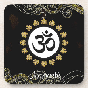 Aum Symbool Mantra Meditation Black en Gold Bier Onderzetter