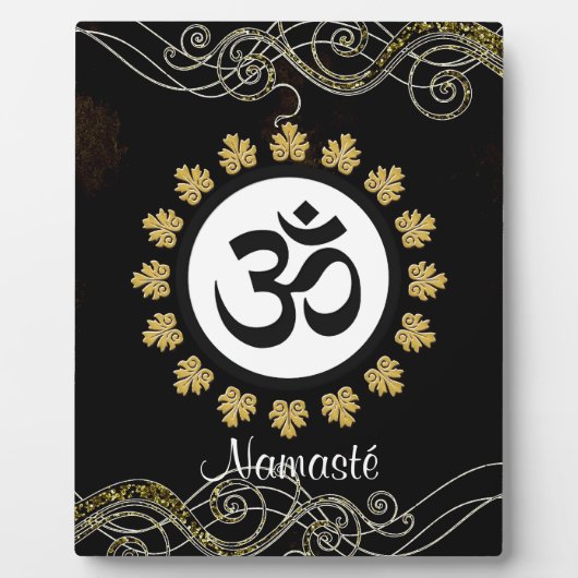 Aum Symbool Mantra Meditation Black en Gold Fotoplaat (Voorkant)