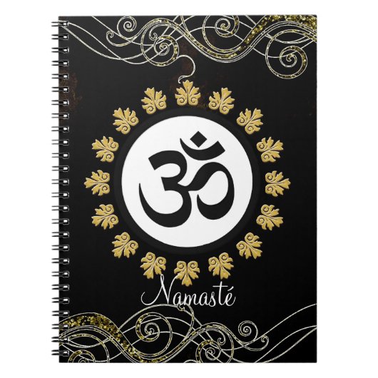 Aum Symbool Mantra Meditation Black en Gold Notitieboek (Voorkant)