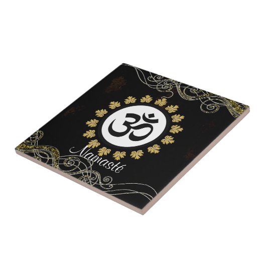 Aum Symbool Mantra Meditation Black en Gold Tegeltje (Zijkant)