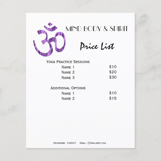 Aum Yoga-prijslijst A5 flyer (Voorkant)