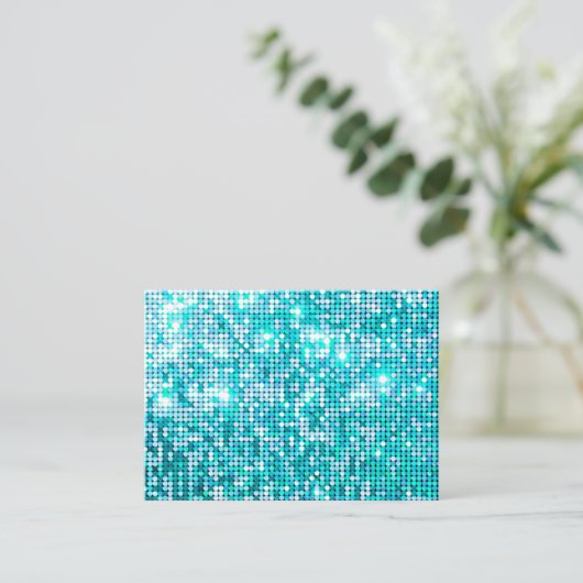 ĀUnique Chic Glitter Turquoise Visitekaartje (Staand voorkant)