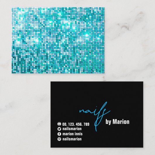 ĀUnique Chic Glitter Turquoise Visitekaartje (Voorkant / Achterkant)