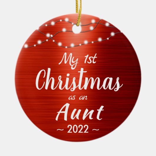 Aunt First Christmas String Lights Photo Keramisch Ornament (Voorkant)