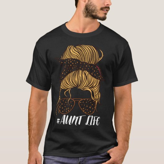 Aunt Life Leopard Messy Bun  Girls  Aunt Life T-shirt (Voorkant)