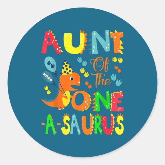 Aunt Of The One-a-saurus 1st Birthday Boy Dinosaur Ronde Sticker (Voorkant)