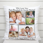 Aunt Uncle Photo Collage Kussen<br><div class="desc">Celebrate the best aunt and uncle with this custom foto collage white pillow. You can personalize with zes families foto's of nieces, nephews, familiy members, pets, etc., and customize the expressie to "I Love You" or "We Love You, " and how they are addressed. You can also add the familiy...</div>