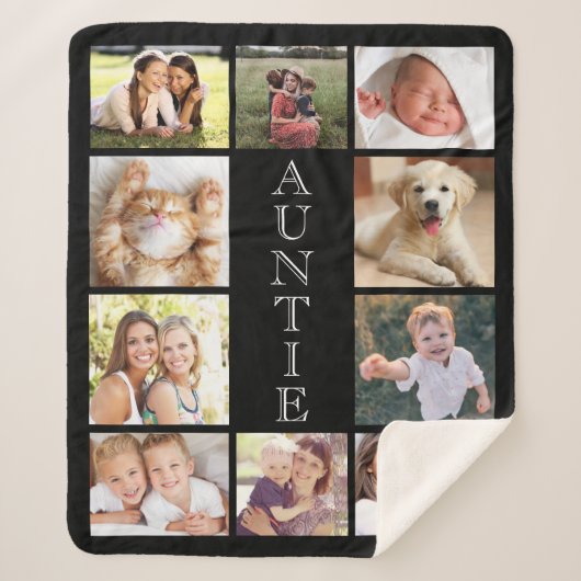 Auntie 10 Photo Collage Black Sherpa Deken (Voorkant)