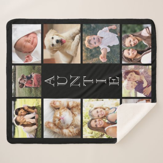 Auntie 10 Photo Collage Black Sherpa Deken (Voorkant (horizontaal))