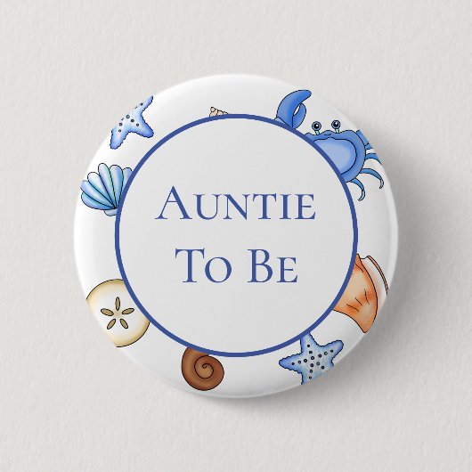 Auntie | Baby shower van het thema "Beach" Ronde Button 5,7 Cm (Voorkant)
