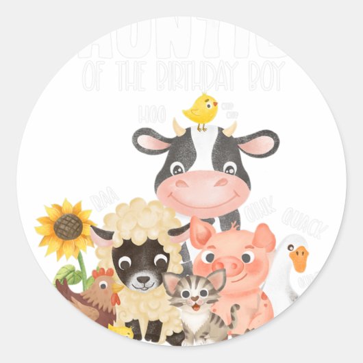 Auntie Birthday Crew Barnyard Farm Animals Ronde Sticker (Voorkant)